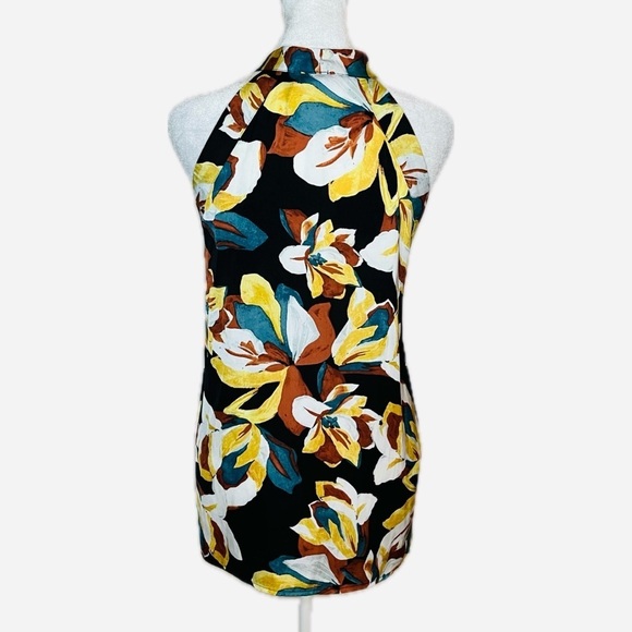 Jennifer Lopez Black Floral Bow Halter Sleeveless Blouse Top XL - Picture 4 of 7